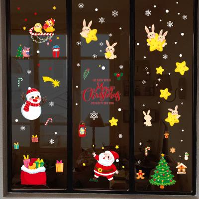 China Waterproof+Eco-friendly Cute Merry Christmas Santa Snowman Snowflake Christmas Tree Home Decoration Clings Festival Christmas Window Stickers for sale