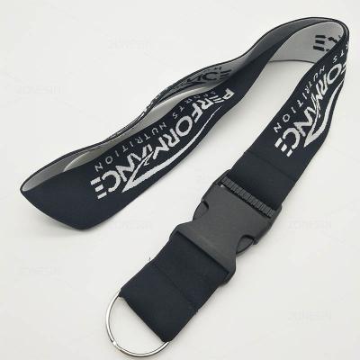 China Gift Souvenir ZONESIN Best Price Promotional Black Woven Jacquard Neck Strap Snap Away Elastic Stretch Lanyard With Key Ring for sale