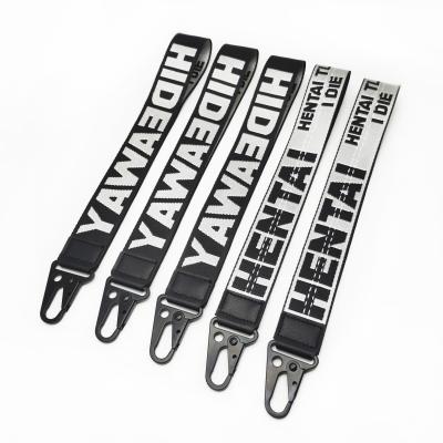 China ZONESIN nylon off the main chain nylon Lanyard Custom Made Embroidery Woven Lanyard Short Wrist Key Lanyard style for sale