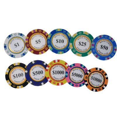 China Clay 14g Clay Casino Texas Hold'em Poker Chips Club Accessories Clay Poker Chip Set Metal Coins Dollar Monte Carlo for sale