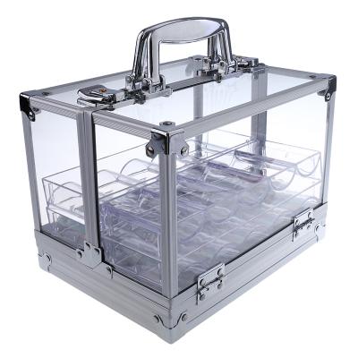 China Transparent Acrylic Suitcase Storage Box With 6 Trays Phone Booths Casino Acrylic Game Boards 600PCS Portable Poker Chips Case for sale