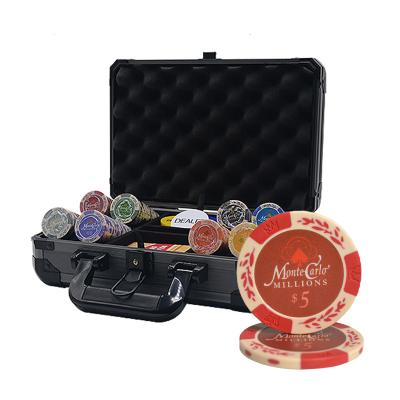 China New 200PCS/Set Clay Texas Hold'em Casino They Clay Chips Set Sticker Poker Chip Set With Thicken Aluminum Box for sale