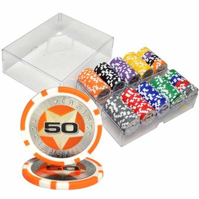 China Hot 200pcs ABS Texas Poker Chips Sets With Acrylic Poker Chip Tray Casino Metal Coins Set for sale