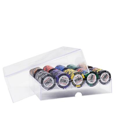 China 200pcs 14g Clay Poker Chip Sets With Acrylic Box Texas Hold'em Poker Chips Cheap Factory Price for sale