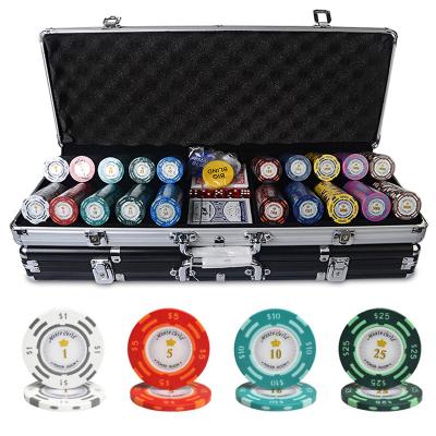 China Poker Chips Sets, 500pcs/set Colorful Clay Casino Clay Texas Hold'em Chips 14g They Chips Sets + Metal Box for sale