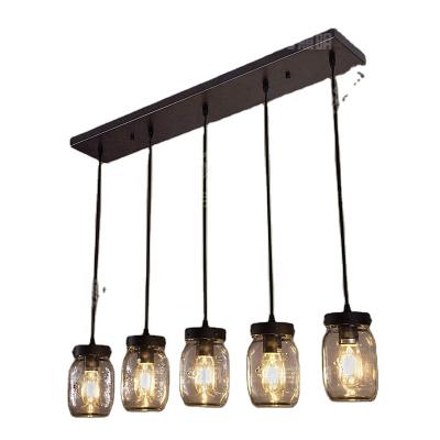 China Adjustable Chandelier Rustic Glass Farmhouse 5-Lights Dining Room Lighting Fixtures Hanging Chandeliers with Wires for Cafe Bar for sale