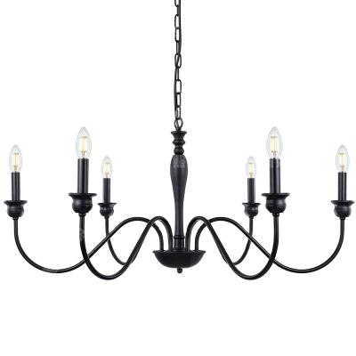 China 6-Light Farmhouse Industrial Chandelier Farmhouse Lighting Fixture For Dining Room Industrial Iron Chandeliers Lighting Black for sale