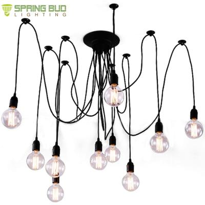 China Retro Style E27 Edison Bulb Iron Arm Attic Black Spider Multi Industrial Vintage Chandelier Lighting Large Pendant Lamp for sale