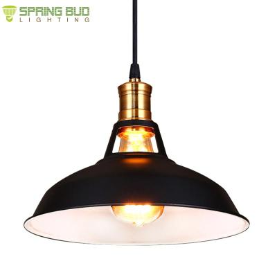 China Antique Vintage Barn Hanging Lamp Attic Iron Metal Dome Black/White Industrial Pendant Light Shade American Country for sale