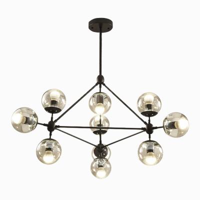 China Chinese supplier residential living room home lighting multihead iron metal+clear glass balls shape modern chandelier for high ceiling for sale