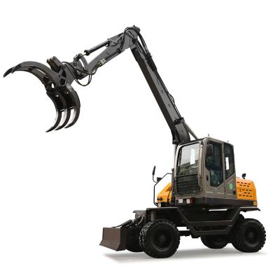 China Building Material Stores Jinggong Sugar Cane Loader Wheel Excavator With Grapple for sale