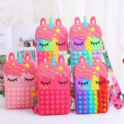 China High quality 2022 ready to ship popit child hot sale cute little girl fashion chain silicone pop it unicorn kid coin purse and handbags for sale