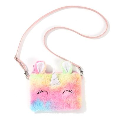 China Fashion New Arrival Fashion Unicorn Fluffy Kids Bag Mini Coin Purse Baby Girls Kids Cross Body Kid Purses For Little Girl for sale