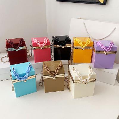 China Fashion Acrylic Bag Women Candy Color PVC Box Colorful arcylic Purse Chains for sale