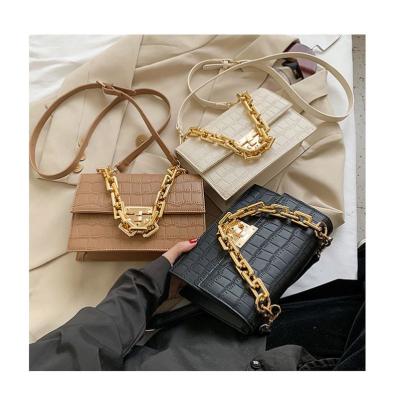 China Fashion Women Small Crocodile Pattern PU Leather Cross - Body Bags Female Thick Totes Autumn Winter Retro Lady Shoulder Handbag Chains for sale