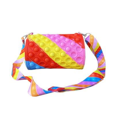 China 2022 hot sale fashion rainbow bucket popit purses and handbags cute silicone pop it purse and purses for sale