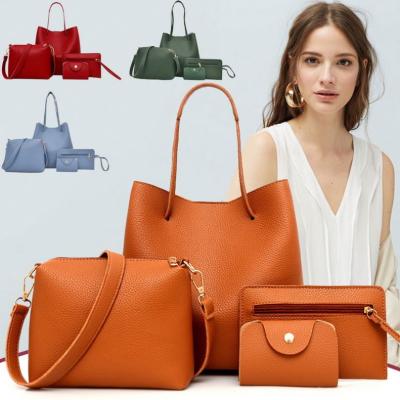 China Comfortable Cross Tote Purse Tassel Package Bags - Casual Women PU Leather Body Lychee 4 Tote Handbags Set for sale