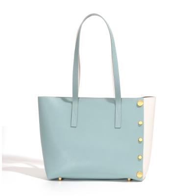 China Other classic real vintage tote bag designer color patchwork rivet leather female side ladies double handbags for sale