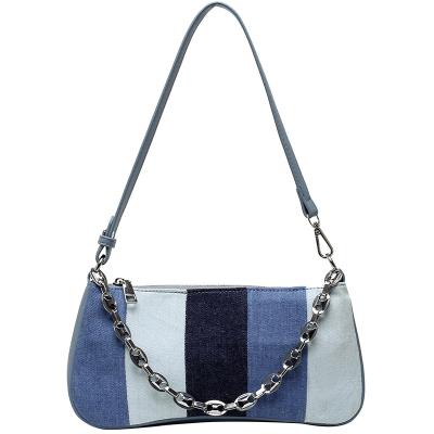 China 100% 2021 Good Quality Eco-friendly Denim Blue Bags For Lady Design Women Purses And Handbags With Chain for sale