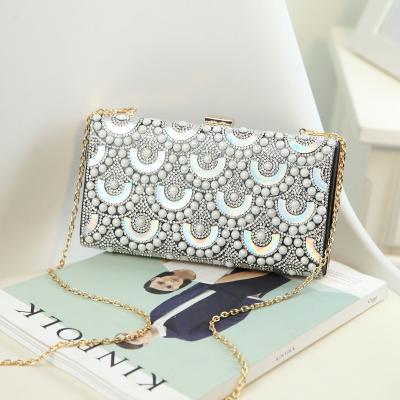 China Fashion Miaorui 2021 Luxury Geometric Pearl Pattern Clutch Handbag Evening Chain Female Shoulder Bag Cartera for sale