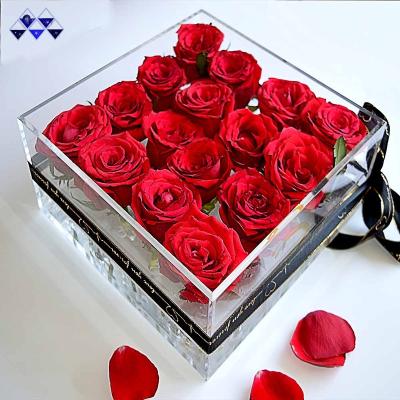 China Rose Packaging Hot Sale Luxury Flower Display Box Clear Plexiglass Flower Box for sale