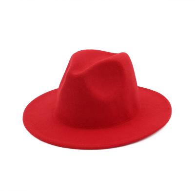 China Wide Men Autumn Winter Panama Jazz Cap Fedora Hat Solid Color Wool Felt Hat Women Brim Character for sale