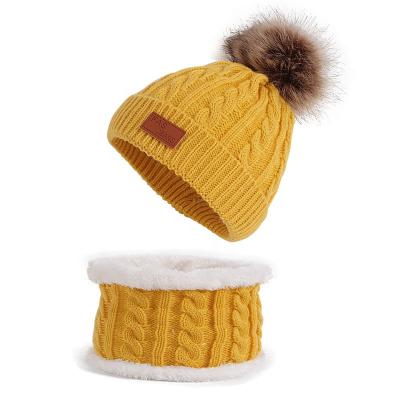 China Fashion Children Kids Winter Winter Hat Scarf Set Ring Scarf Pompoms Knitted Caps Character Girl Beanies Hat for sale