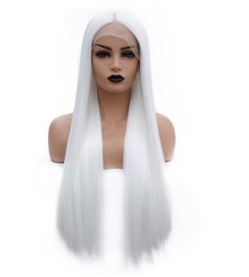 China Straight White Synthetic Heat Resistant Mint Blue Pink Straight Lace Front Wig Platinum Blonde Natural Glueless Lace Wigs For Women for sale