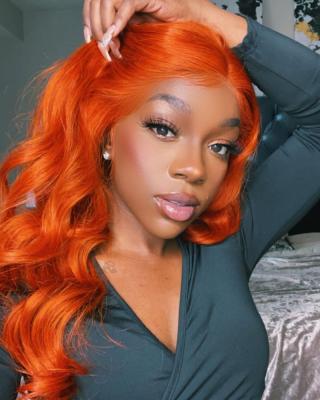 China Wholesale Body Wave GL OEM/ODM Pelucas Sinteticas Ginger Color 13x6 Wig Orange Synthetic Wigs For Black Women for sale