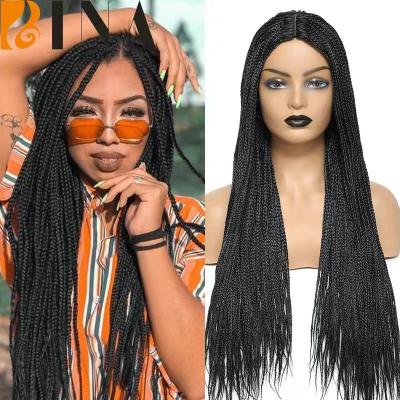 China Other Synthetic Black Box Braided Lace Wigs With Baby Hair Premium Natural Looking Braiding Wig For Black Women for sale