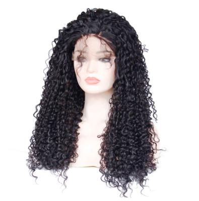 China Curly Curly Curly Heat Resistant Long Hair Lace Wigs 180 Fiber Density Black Color Black Curl Synthetic Lace Front Wig With Baby Hair for sale