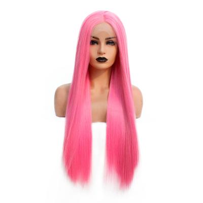 China Straight Pink Middle Part Wig Natural Glueless Cosplay Lace Front Synthetic Heat Resistant Wigs For Black Women for sale