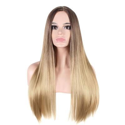 China Honey Brown Long Straight Ombre Hair 100% Synthetic Hair High End Gradient Synthetic Wigs for sale