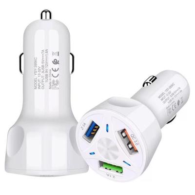 China New Qualcomm 3 Mobile Phone Usb Left Car Mobile Phone Charger 2.1a3 Port Car Charger Qc3 0 Fast Car Charger for sale