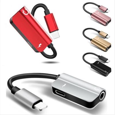 China Mobile Phone 2 in 1 Jack Converter Adapter Aux Audio Headphone Jack Splitter Charger Charging 3.5mm Earphone Cable for iPhone 8 plus X for sale