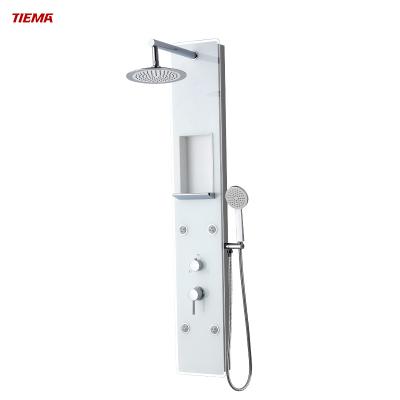 China With Luxury Aluminum Water Slide Bar TIEMA China Wall Mounted Tempered Glass Saving In The Rain Mixer Bathroom Faucet White Shower Panels Set for sale