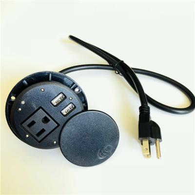 China 60mm Diameter Round Shape Tabletop Residential/Multi-Purpose Power Outlet With 1 AC 1 Dual USB for sale