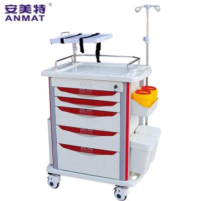 China Hospital ABS Emergency Trolley Zero Crash Cart Netting With 5 Drawer for sale