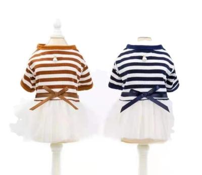 China Wholesale New and Summer Pet Viable Elegant Striped Skirt Gauze Pet Dress Spring Dress Pet Clothes for sale