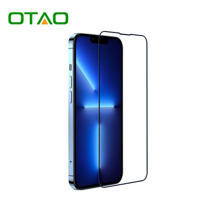 China 9H Hardness OTAO OEM 2.5D Full Cover Hologram Tempered Glass Micas De Vidrio Anti- Bacterial Logo Screen Protector For Iphone 13 for sale