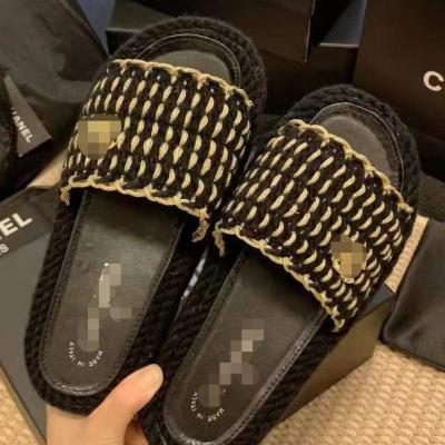 China TX New Waterproof Women Knitted Platform Woven Luxury Woven Canvas Women's Sandals Design Non-slip Slipper Handmade Slippers for sale