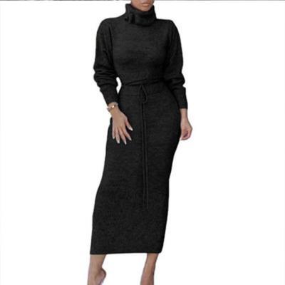 China Breathable Autumn Long Sleeve Knitting High Neck Long Dress Women Dresses Casual Outfits for sale