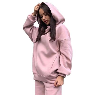 China Fashion large pocket solid color breathable casual two-piece sweater pantsset hooded sports suits for sale