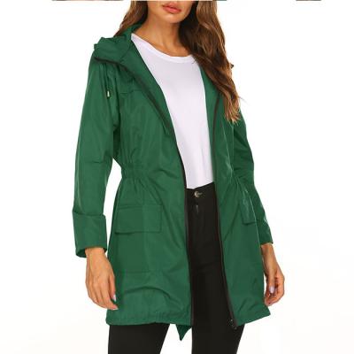 China Anti-Wrinkle Rope Casual Hooded Trench Jacket Mid Length Ladies Anorak Coat Women for sale