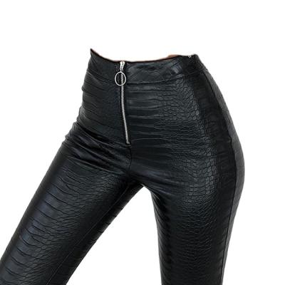 China Anti-wrinkle Women's High Waist Pattern PU Leather Panties Fashion Casual Slim Zipper Pencil Pants for sale