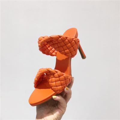 China Trend 2022 fashion spring and open sandals new women's toe fashion fish mouth stilettos woven large size summer high heels for sale