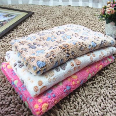 China Paw Prints Pet Mat Soft Comfy Puppy Stocked Coral Fleece Dog Blanket from Manufacturer for Dogs and Cats for sale