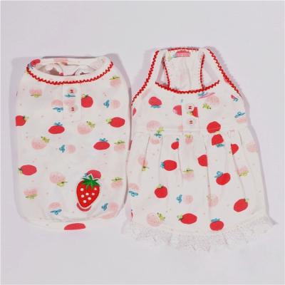 China Lovely Strawberry Lovers New Spring Summer Sustainable Pet Clothes With Suspender Doll Dress Vest Pet Clothes for sale