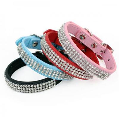 China Bling Crystal Retractable Pet Pu Dog Collar Viable Rhinestone Leash Pet Collar for sale