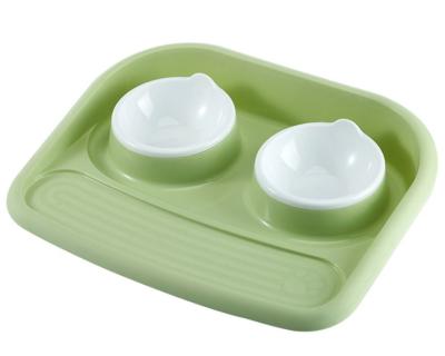 China New Design Spill Proof Leak Proof Double Bowl Pet Dog Pet Food Bowl Stored Non-Slip Supplies for sale